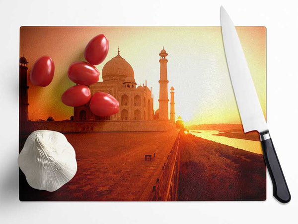 The Taj Mahal At Sunset India Glass Chopping Board