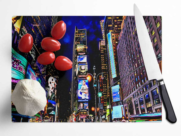 Times Square NYC Nights Glass Chopping Board