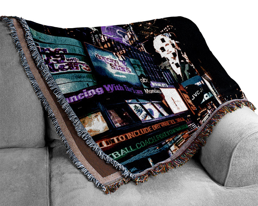 Times Square NYC Nights Woven Blanket