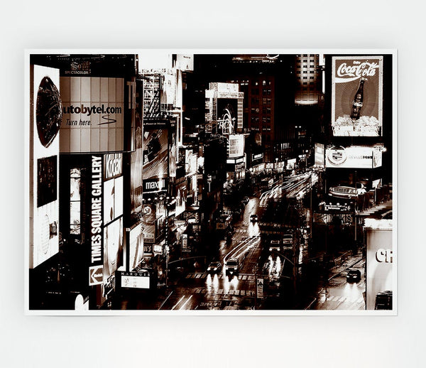 Times Square New York Brown Print Poster Wall Art