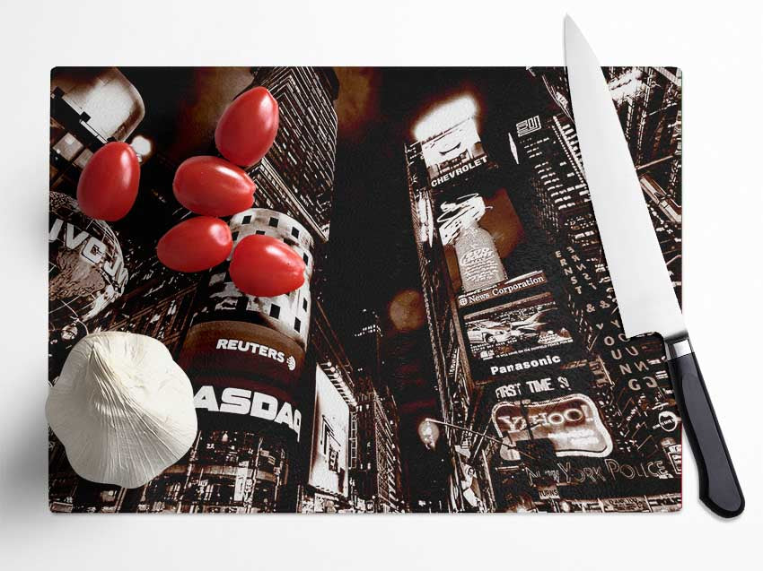 Times Square New York City Brown Glass Chopping Board