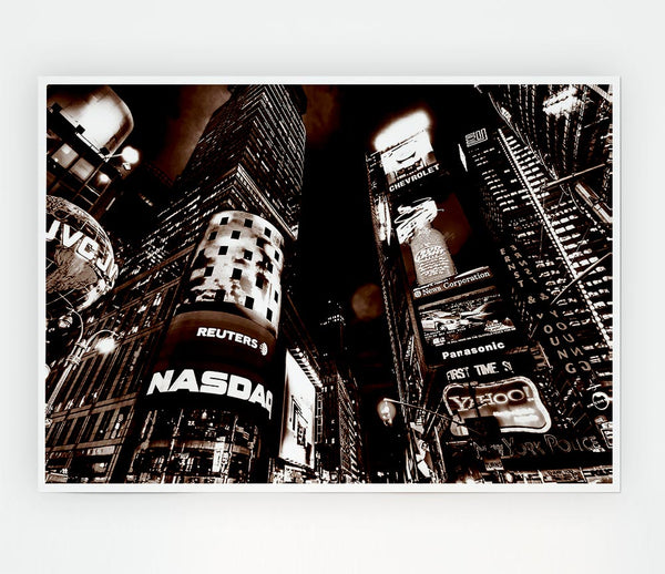 Times Square New York City Brown Print Poster Wall Art