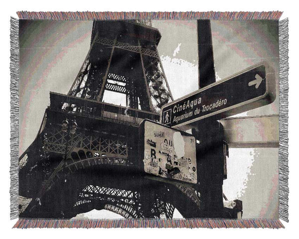 Tour Eiffel Tower Vintage B n W Woven Blanket