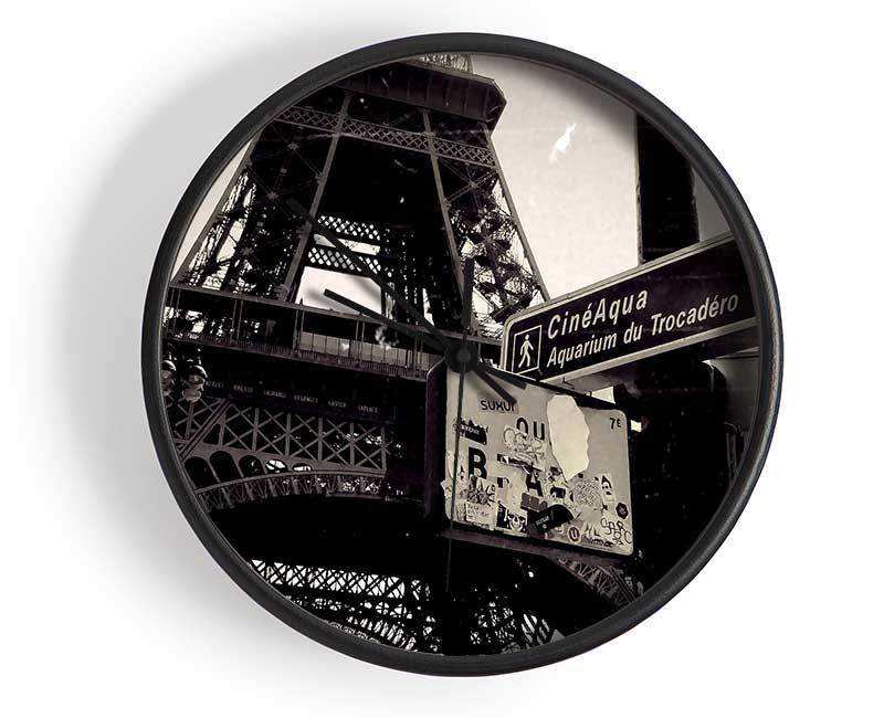 Tour Eiffel Tower Vintage B n W Clock - Wallart-Direct UK