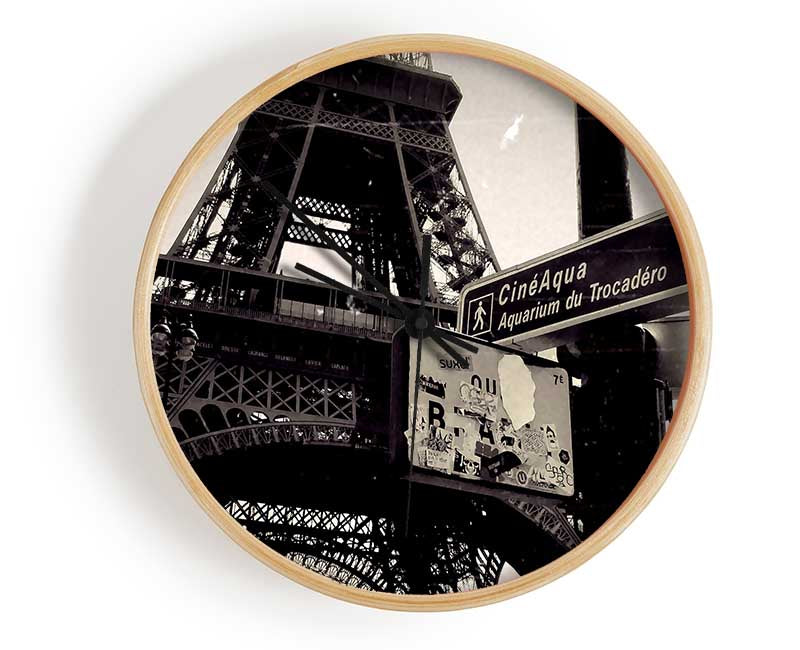 Tour Eiffel Tower Vintage B n W Clock - Wallart-Direct UK