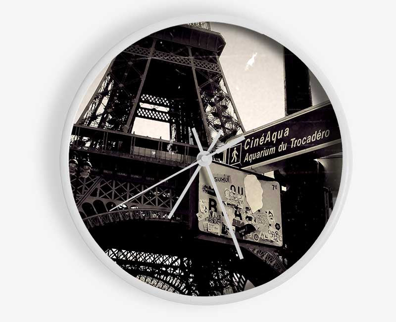 Tour Eiffel Tower Vintage B n W Clock - Wallart-Direct UK