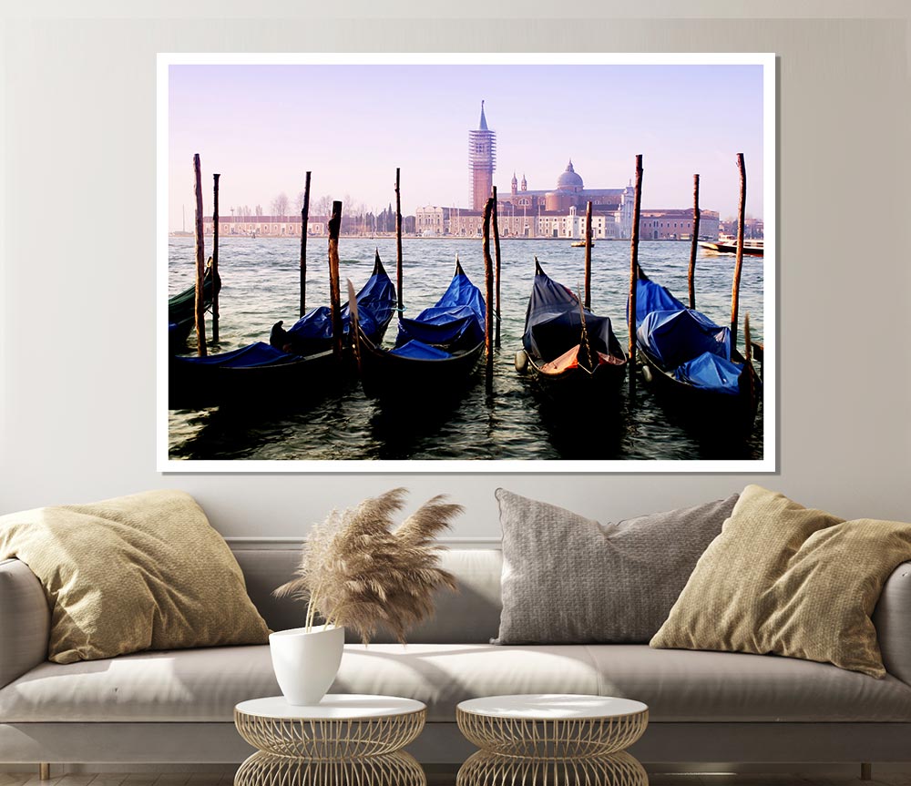 Venice Gondola Line Up Print Poster Wall Art