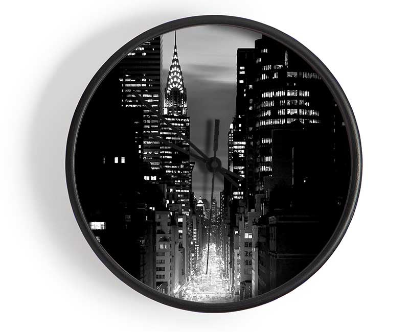 View Down 5Th Avenue New York B n W Clock - Wallart-Direct UK