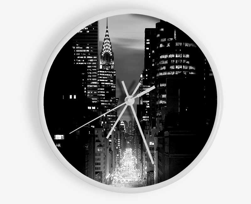 View Down 5Th Avenue New York B n W Clock - Wallart-Direct UK
