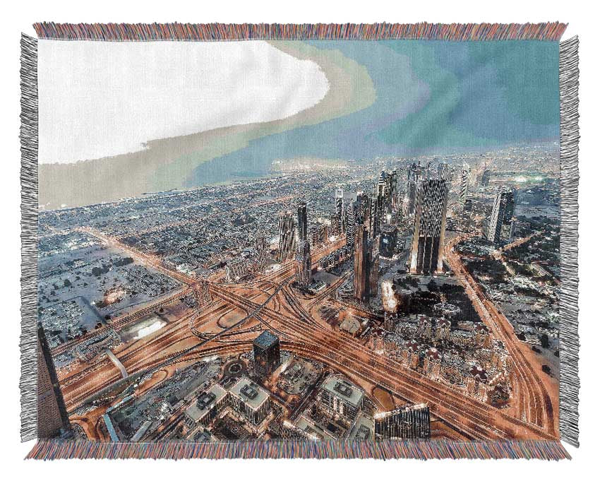 View From Burj Khalifa Dubai Woven Blanket
