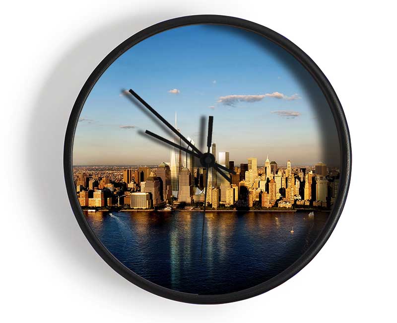 View Of New York In Golden Sunlight Clock - Wallart-Direct UK