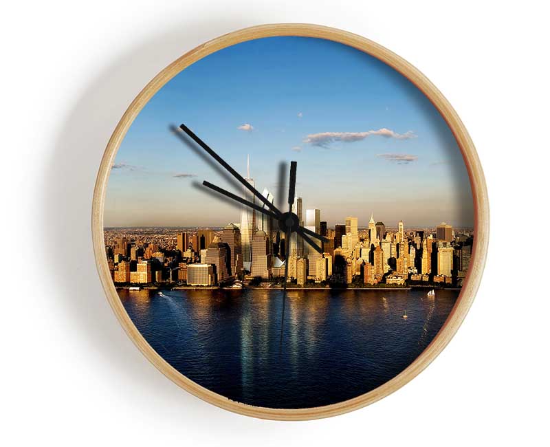 View Of New York In Golden Sunlight Clock - Wallart-Direct UK