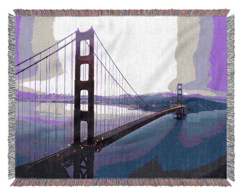 Violet Hour And Fog Surround The Golden Gate Woven Blanket