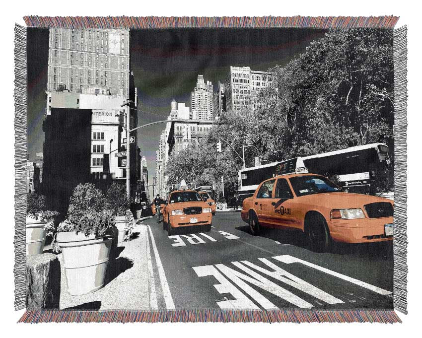 Yellow Taxi In New York City Woven Blanket