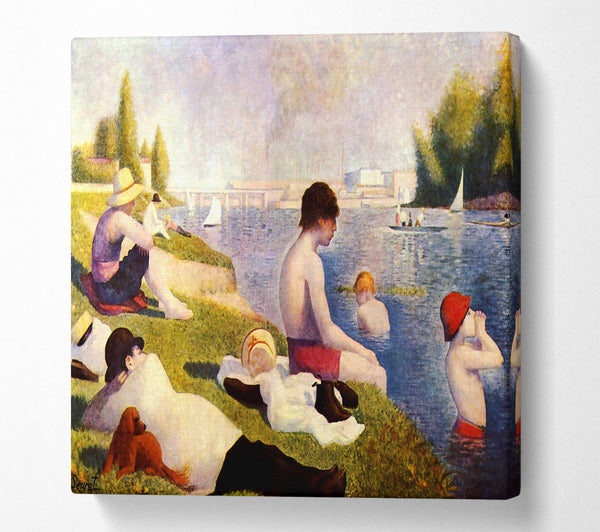 A Square Canvas Print Showing Seurat A Swimming Pool In Asnie`re Square Wall Art
