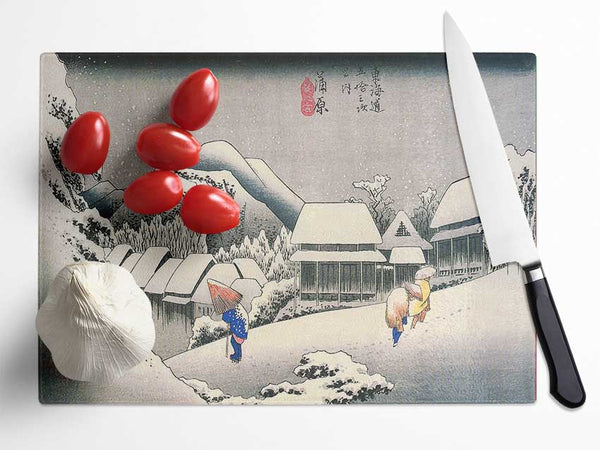 Hiroshige A Village In The Snow Glass Chopping Board