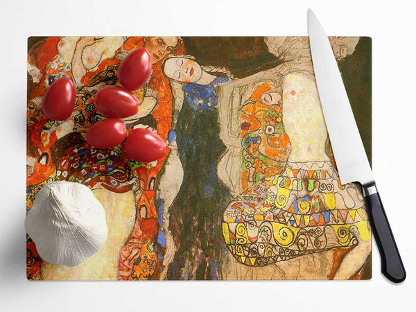 Klimt Adorn The Bride With Veil And Wreath Glass Chopping Board