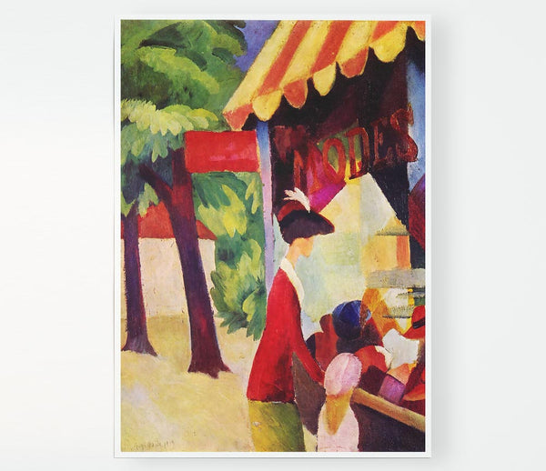 August Macke Before Hutladen Woman With A Red Jacket And Child Print Poster Wall Art