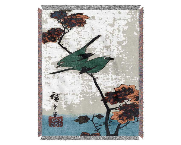 Hiroshige Birds On A Maple Branch Woven Blanket