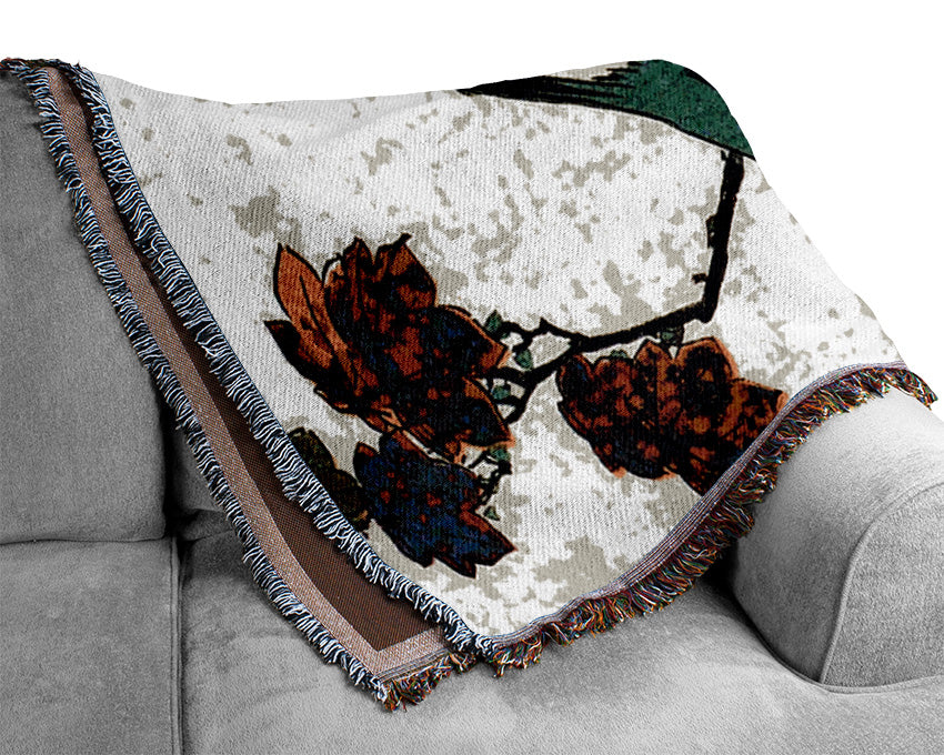 Hiroshige Birds On A Maple Branch Woven Blanket