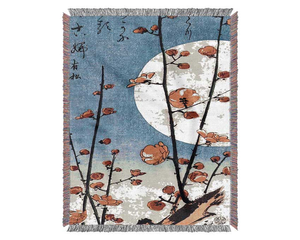Hiroshige Blooming Plum Tree With Full Moon Woven Blanket