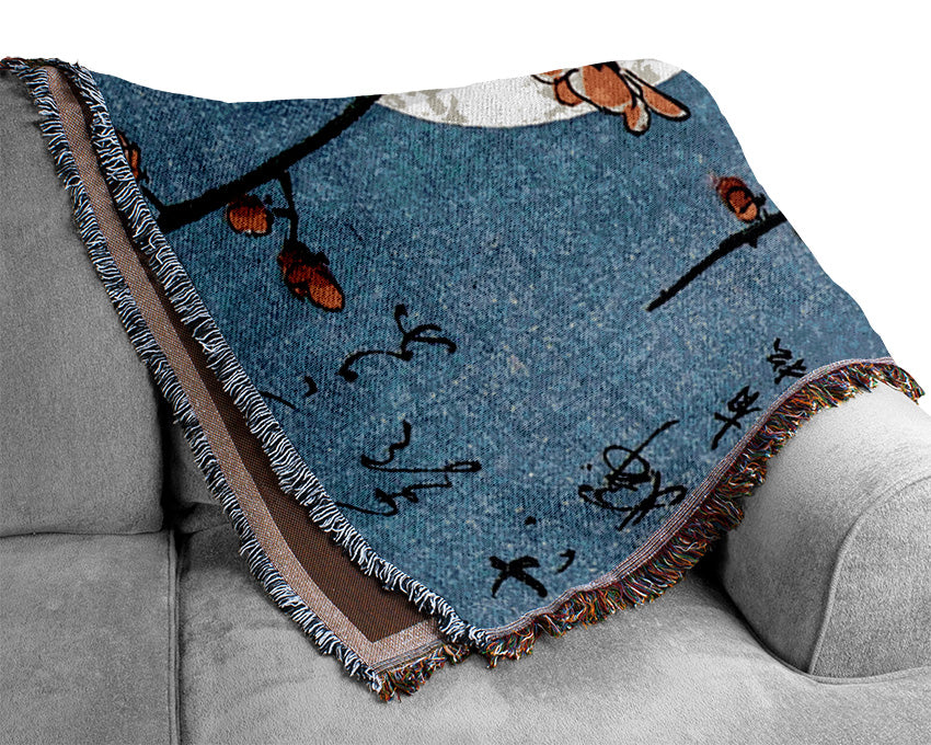 Hiroshige Blooming Plum Tree With Full Moon Woven Blanket