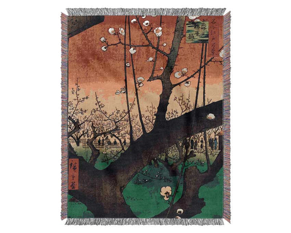 Hiroshige Blooming Trees Woven Blanket