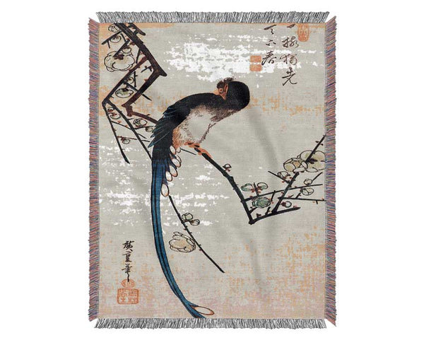 Hiroshige Blue Bird On A Plumtree Woven Blanket