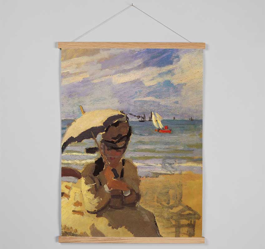 Monet Camille Monet On The Beach At Trouville Hanging Poster - Wallart-Direct UK