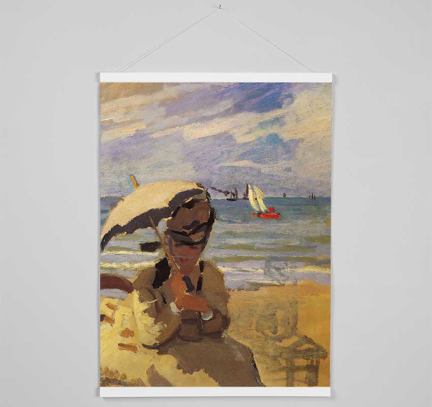 Monet Camille Monet On The Beach At Trouville Hanging Poster - Wallart-Direct UK
