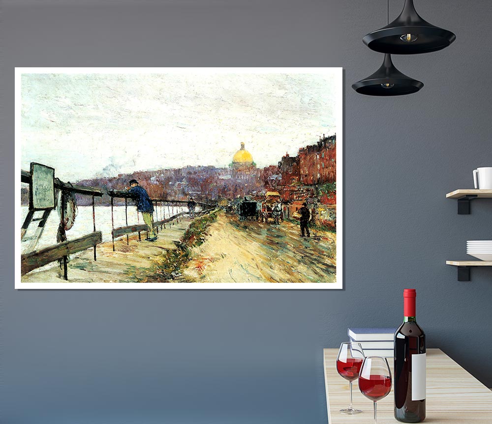 Hassam Charles River Und Beacon Hill Print Poster Wall Art