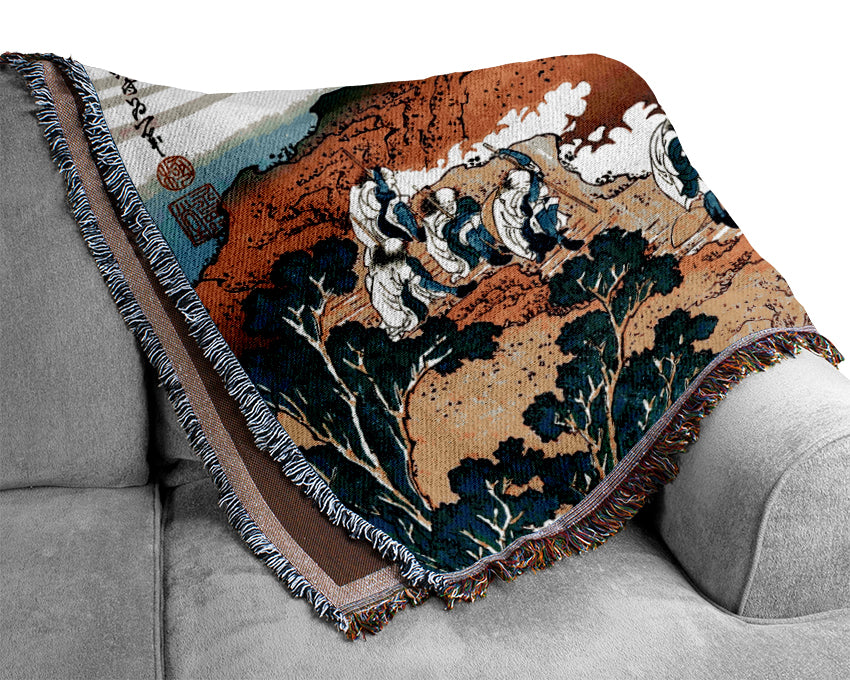 Hokusai Climbing On Mt Fuji Woven Blanket