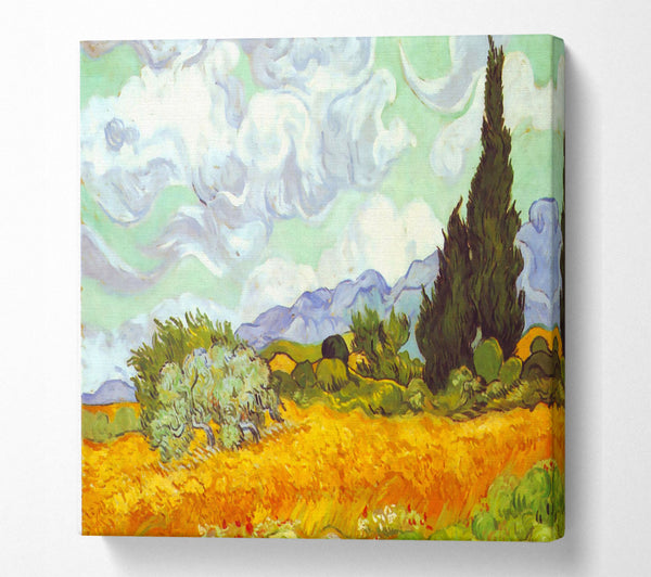 A Square Canvas Print Showing Van Gogh Cornfield With Cyprusses Square Wall Art