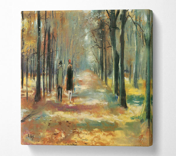 A Square Canvas Print Showing Lesser Ury Couple Walking In The Woods Square Wall Art