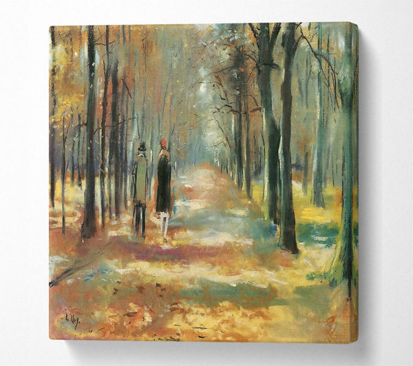 Picture of Lesser Ury Couple Walking In The Woods Square Canvas Wall Art