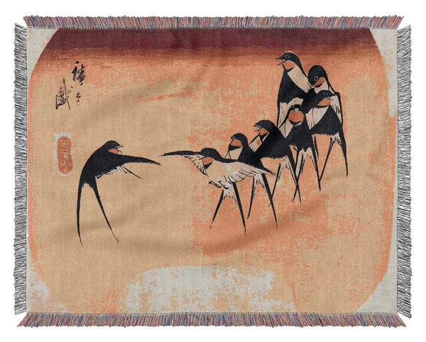 Hiroshige Dancing Swallows Woven Blanket