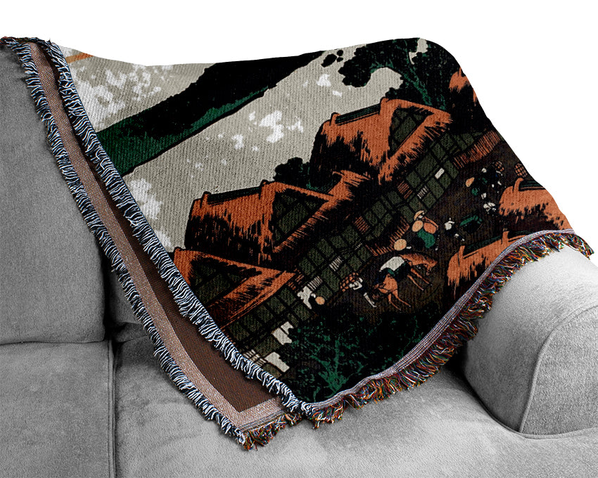 Hokusai Dawn At Isawa In The Kai Province Woven Blanket