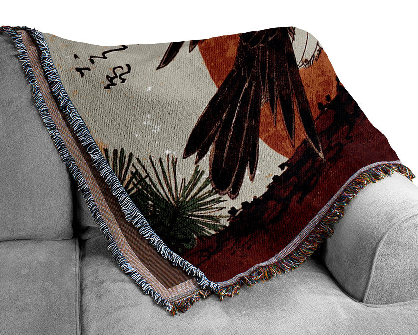 Hiroshige Falcon On A Pine With Rising Sun Woven Blanket