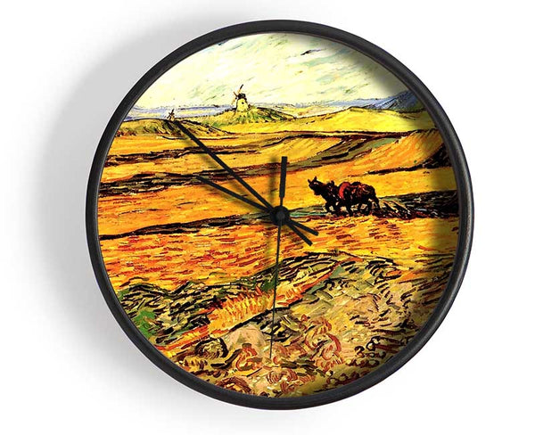 Van Gogh Field With Ploughman And Mill Clock - Wallart-Direct UK
