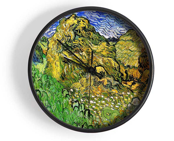 Van Gogh Field With Wheat Stacks Clock - Wallart-Direct UK
