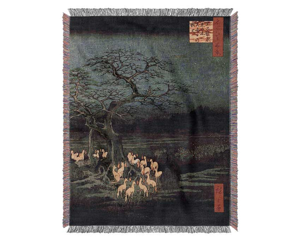 Hiroshige Fire Foxes Woven Blanket