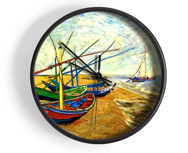 Van Gogh Fishing Boats On The Beach At Saintes-Maries Clock - Wallart-Direct UK