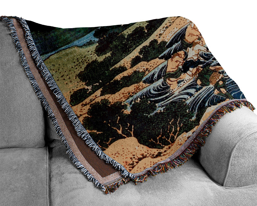 Hokusai Fishing With Torches Woven Blanket