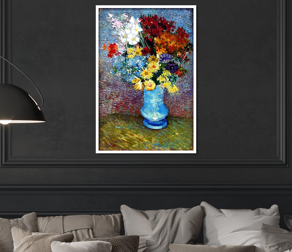 Van Gogh Flowers In A Blue Vase Print Poster Wall Art