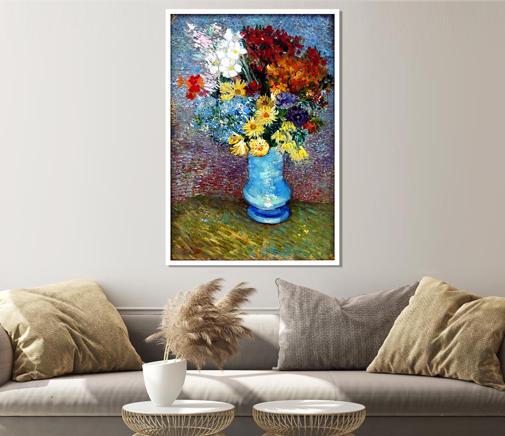 Van Gogh Flowers In A Blue Vase Print Poster Wall Art