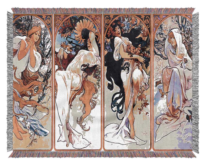 Alphonse Mucha Four Seasons Woven Blanket