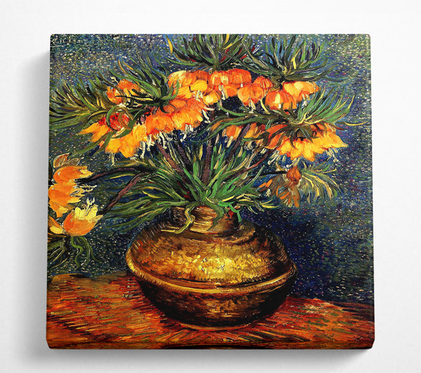 A Square Canvas Print Showing Van Gogh Fritillaries In A Copper Vase Square Wall Art