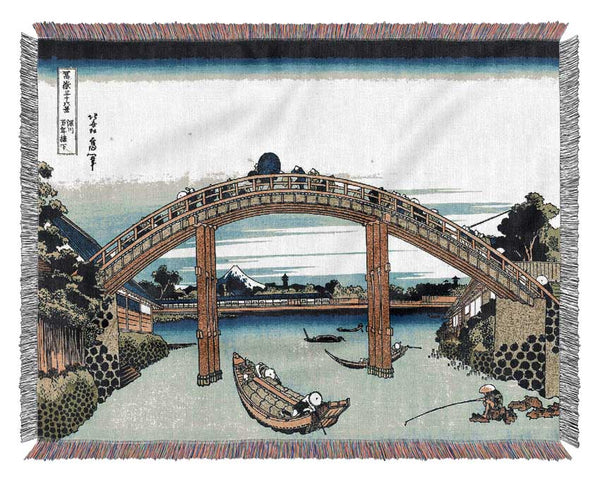 Hokusai Fuji Seen Through The Mannen Bridge Woven Blanket