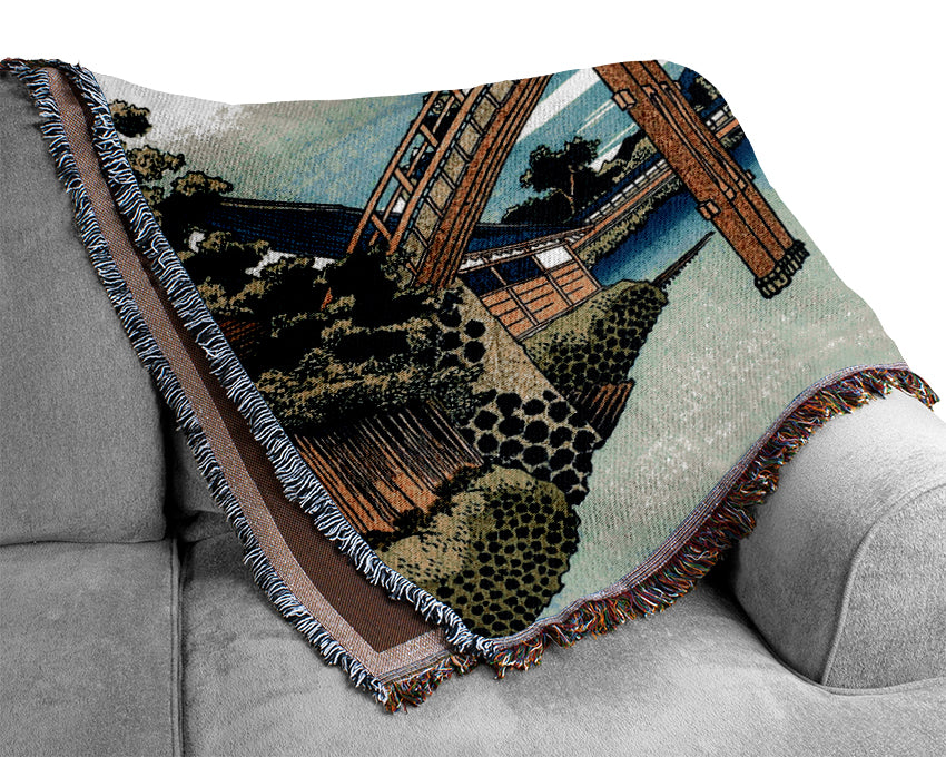 Hokusai Fuji Seen Through The Mannen Bridge Woven Blanket