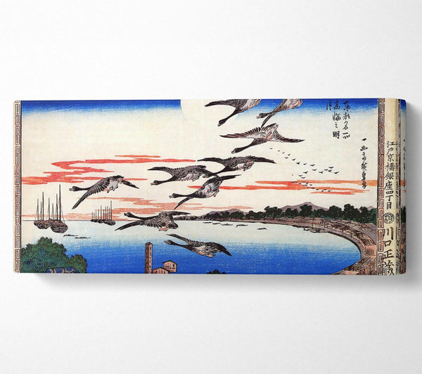 Hiroshige Geese Descending Over A Bay